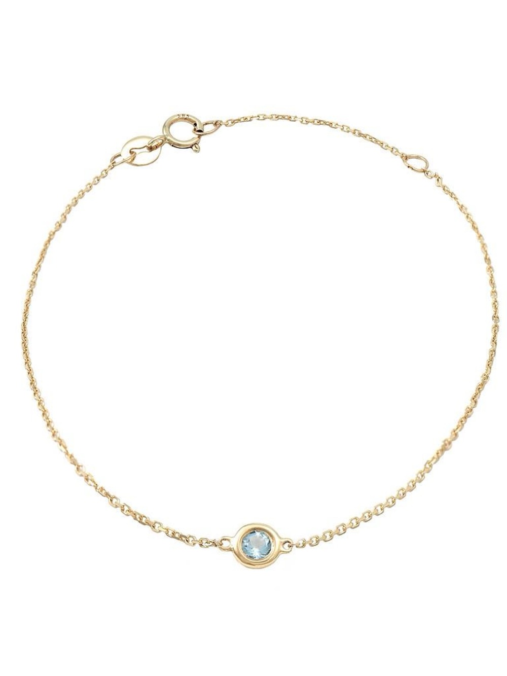 14K Real Yellow Gold Classic Round Bezel Aquamarine Bracelet 6+1″